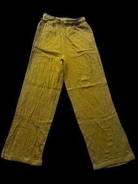 Relaxed Wide Leg Linen-Blend Pants in Mustard XS